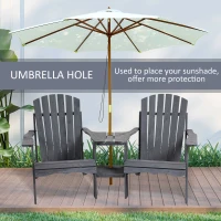 Outsunny Outdoor Wood Adirondack Chair Reclined Bench w/ Coner Table & Umbrella Hole(m-4)