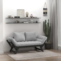 HOMCOM Single Person 3 Position Convertible Chaise Lounger Sofa Bed with 2 Large Pillows and Oak Frame, Light Gray(m-9)