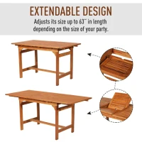 Outsunny Poplar Wood Slat Rectangular Extendable Outdoor Dining Table(m-5)