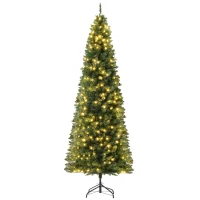 HOMCOM 7.5ft Tall Pre-Lit Slim Douglas Fir Artificial Christmas Tree with Realistic Branches, 350 Warm White LED Lights and 1075 Tips(m-10)