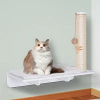 PawHut Wall-Mounted Cat Shelf W/ Scratching Post  Toy  Berber Fleece Mat Wood Kitten Climbing Tree(m-1)