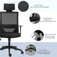 Vinsetto High Back Office Chair Swivel Task Chair with Lumbar Back Support, Breathable Mesh, and Adjustable Height, Headrest, Black(m-8)