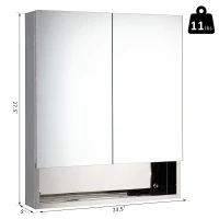 kleankin Bathroom Mirrored Cabinet, 28" x 24" Stainless Steel Frame Medicine Cabinet, Wall-Mounted Storage Organizer with Double Doors and Open Shelf, Silver(m-3)