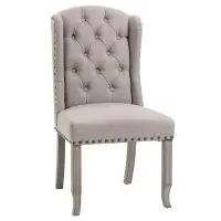 HOMCOM Button Tufted Dining Chair, French Accent Chair with Wingback, Nailhead Trim and Wood Legs, Beige(m-1)