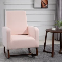 HOMCOM Accent Lounge Rocking Chair with Solid Curved Wood Base and Linen Padded Seat, Pink(m-7)