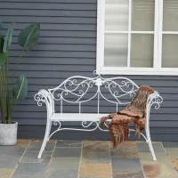 Outsunny Two-Seat Iron Garden Bench Outdoor Metal Patio Loveseat Garden Seat Chair, White(m-1)