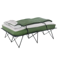 Outsunny Folding Portable Camping Cot Bed Set with Sleeping Bag, Inflatable Air Mattress, Pillows for 2 Person with for Fishing & Hiking(m-2)