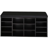 HomCom Upholstered Shoe Entryway Bench Rack with Comfortable PU Cushion Bench & Flexible Shelving Options, Brown(m-9)