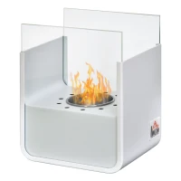 HOMCOM Ethanol Fireplace, 7.75" Tabletop 0.10 Gal, Stainless Steel, Burns up to 2 Hours, White(m-1)