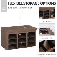 HOMCOM Modern Folding Shoe Storage Bench with Flipping Lid, Ottoman Bench for Bedroom & Hallway with 9 Cubes, Brown(m-4)