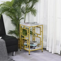 HOMCOM Modern Faux Marble Living Room Accent Side Table with Art-Deco Style Design & Strong Metal Frame, White&Gold(m-2)