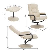 HOMCOM Contemporary Recliner Chair and Ottoman Set Swivel Armchair with Wrapped Base Cream(m-3)