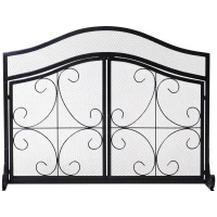 HOMCOM Safety Fireplace Screen Protector with Decorative Scroll Design, 2 Magnetic Doors and Steel Frame, 44" x 33", Black(m-1)