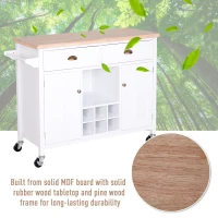 HOMCOM Kitchen Island Utility Cart on Wheels with Large Counter, 2 Spacious Drawers & Storage Cabinets, & Wine Storage(m-7)