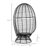 Outsunny Outdoor Wicker Egg Chair with Cushion, Lounge Chair Rattan 360 Degree Round Basket Chair for Backyard Garden Lawn Indoor Living Room, Brown(m-3)