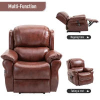 HOMCOM Vibration Massage Recliner Chair for Living Room with Heat,   Single Sofa, PU Leather Power Reclining Chair, Home Theater Seating with Footrest, Brown(m-6)