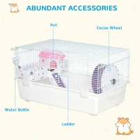 PawHut 2 Tier Hamster Cage Gerbil Rodent House Small Animal Habitat with Water Bottle, Exercise Wheel, Ladder, Hut, White(m-5)