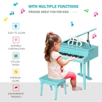HOMCOM Modern Kids Piano 30 Keys Set of 2 Mini Toy for Child Grand Piano with Music Stand and Bench - Green(m-5)