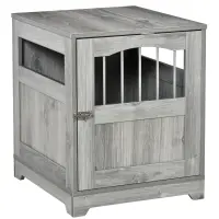 PawHut Furniture Style Dog Crate, Wooden End Table Pet Kennel with Lockable Door for Small Medium Dog Indoor Puppy Cage, Gray(m-1)