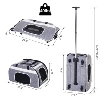 PawHut Foldable Pet Travel Carrier with Wheels, Oxford Fabric Aluminum, Small to Medium Cats and Dogs, Grey and White(m-3)