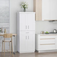 HOMCOM Modern Kitchen Pantry Freestanding Cabinet Cupboard with Doors and Drawer, Adjustable Shelving, White(m-11)
