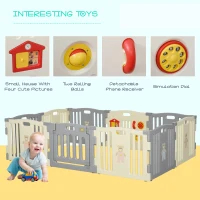 Qaba 10 Panel Baby Enclosure, Baby Playpen, Kids Play Pen Safety Gate Kids Activity Center Fence for Home Indoor w/ Toy(m-5)
