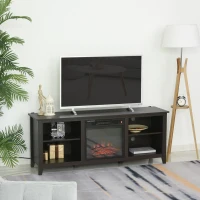 HOMCOM 60" W x 23.5" H Electric Fireplace Mantel TV Stand, Media Console Center Cabinet with 2 Adjustable Shelves, 4 Cable Management Holes and Fits up to 65" TV, Dark Brown(m-9)