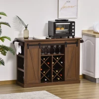 HOMCOM 53" Rolling Kitchen Island with Storage Shelves, Utility Kitchen Trolley Rolling Cart on Wheels with Sliding Barn Doors, Wine Rack and Towel Holders, Walnut(m-10)