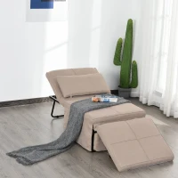 HOMCOM 4-in-1 Multi Function Folding Single Sofa Bed with Retractable Footrest, Convertible Sleeper with Adjustable Backrest For Living Room and Small Spaces, Light Coffee(m-2)