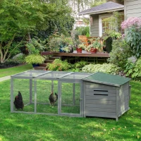 PawHut 88" Large Wooden Chicken Coop Outdoor Hen House Poultry Cage Pen Backyard with Run, Nesting Box, Waterproof Roof and Removable Tray, Gray(m-2)