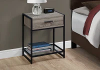 Monarch 22" Modern Compact End Table Night Stand with Storage Drawer - Dark Taupe Wood Grain-Look / Black Metal Base(m-4)