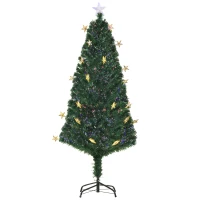 HOMCOM 5 Feet Prelit Artificial Christmas Tree with Fiber Optic LED Light, Holiday Home Xmas Decoration, Green(m-2)