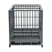 PawHut Heavy Duty Dog Cage Wheeled Pet Crate Exercise Kennel Double Door w/ Metal Tray Grey(m-8)