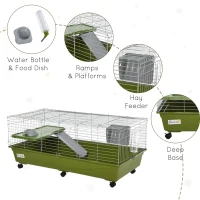 PawHut 47" Small Animal Cage Chinchilla Guinea Pig Hutch Pet House with Platform Ramp, Food Dish, Wheels, & Water Bottle(m-6)