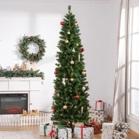 HOMCOM 7.5ft Unlit Slim Fir Artificial Christmas Tree with Realistic Branches, Holiday Indoor Decoration with 1075 Tips(m-2)