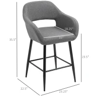 HOMCOM Modern Counter Height Barstool Linen Fabric Upholstered Chair with Footrest & Metal Legs,  Dark Grey(m-3)