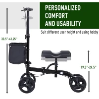HOMCOM Medical Foldable Steerable Leg Knee Walker Scooter with Basket Attachment - Black(m-5)