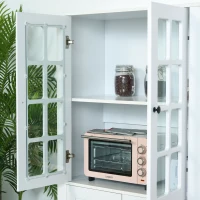 HOMCOM 71" Freestanding Kitchen Pantry Cabinet with Glass Door and Shelves, Tall Cupboard for Dining Room, Living Room, White(m-9)