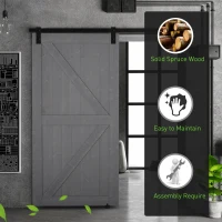 HOMCOM 7' H x 3.5' W Sturdy Sliding Barn Door, Unfinished Solid Spruce Wood Frame with Pre-Drilled Holes - Grey(m-6)