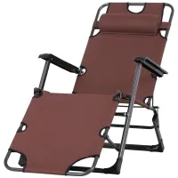 Outsunny Oxford Fabric Metal Frame Outdoor Pool Sun Lounger Lounge Chair 120°/180°, Brown(m-1)
