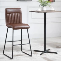 HOMCOM 30" Industrial Bar Stool, PU Leather Barstool with Footrest, Upholstered Armless Pub Height Chair, Brown / Black(m-9)