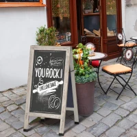 Vinsetto Magnetic A-Frame Sidewalk Chalkboard Sign 40” x 20” Sturdy Freestanding Wooden Sandwich Board with Eraser - Oak(m-2)