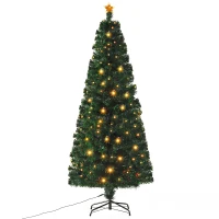 HOMCOM 7 ft Tall Artificial Fiber Optic Pre-Lit Holiday Christmas Tree(m-2)
