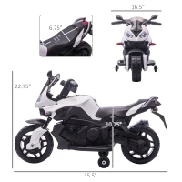 Aosom 6V Kids Motorcycle Dirt Bike Electric Battery-Powered Ride-On Toy Off-road Street Bike for Children with Rechargeable Battery, Pedal, Horn, Headlights, and Training Wheels for Balance White(m-3)