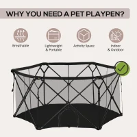 PawHut Folding Portable Pet Playpen Soft Dog Cat Puppy Exercise Kennel Pen Crate with Carrying Bag Indoor Outdoor Black(m-4)