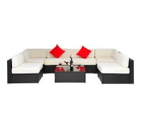 Outsunny 7pc Outdoor Rattan Sectional Patio Furniture Set - Cream/Brown(m-2)