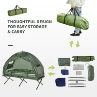 Outsunny All-in-One Folding Camping Cots for Adults, Elevated Tent with Sleeping Bag, Thick Air Mattress Pad, Portable Single Sleeping Cot Camping Bed(m-5)