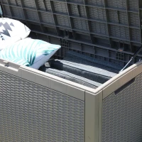 Outsunny Patio PP Resin Rattan Storage Box Outdoor Garden Furniture 2 People Sit with Handles & Cushion 47.25"L x 21.5"W x 24.5"H Brown(m-8)