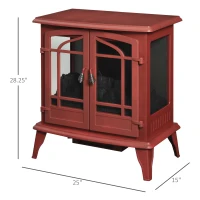 HOMCOM Electric Fireplace Heater, Fireplace Stove with Realistic LED Flames and Logs, Remote Control and Overheating Protection, 1400W, Red(m-3)