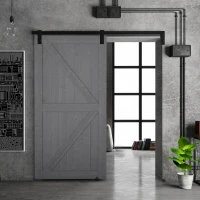 HOMCOM 7' H x 3.5' W Sturdy Sliding Barn Door, Unfinished Solid Spruce Wood Frame with Pre-Drilled Holes - Grey(m-2)